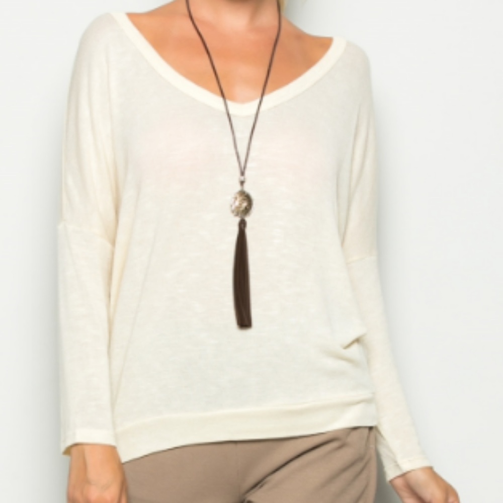 Ivory French Terry V Neck Top